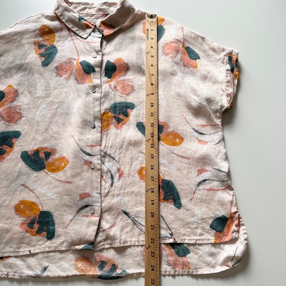 Rachel Zoe 100%‎ Linen Floral Print Button Up Shirt Size Medium Blouse Top Peach - Picture 11 of 16